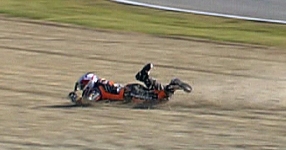 Marc Marquez crash during FP2 in Brno