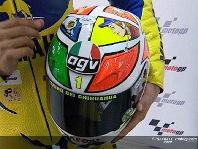 Rossi with new helmet for Mugello